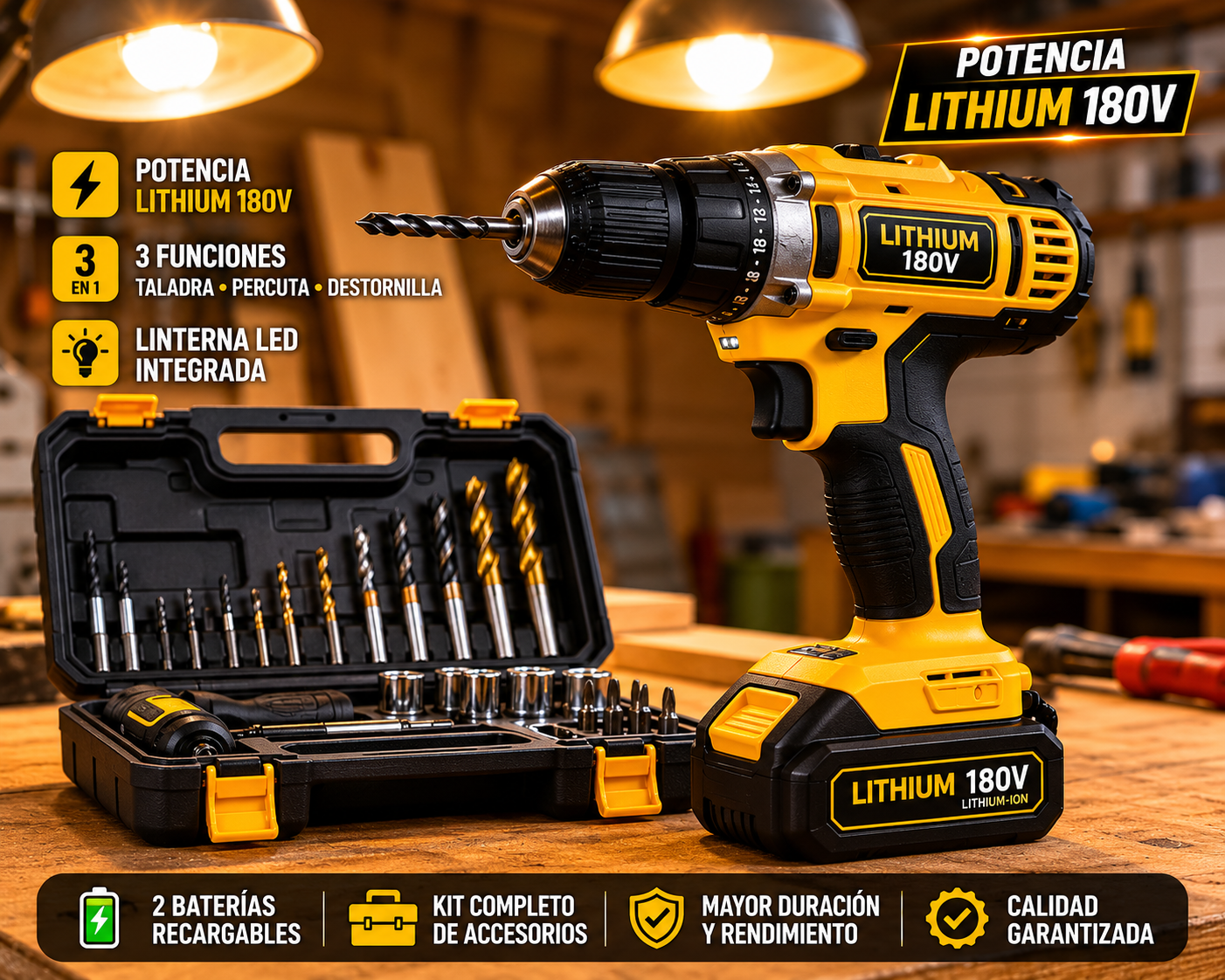 Taladro Percutor Inalámbrico 180V Profesional