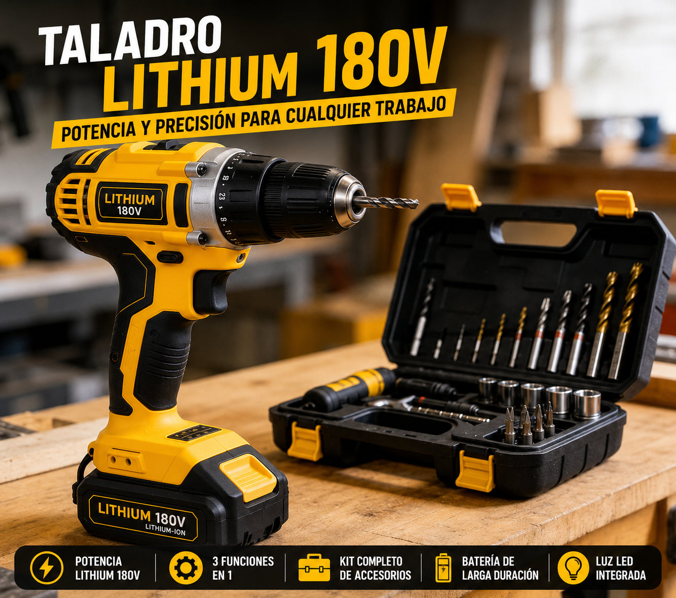 Taladro Percutor Inalámbrico 180V Profesional