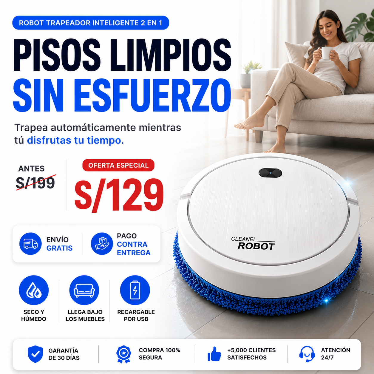 Robot Trapeador Inteligente 2 en 1